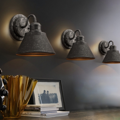 Antiqued Cone Wall Lighting Fixtures Steel 1-Light Wall Light Lamp Sconce for Bedside