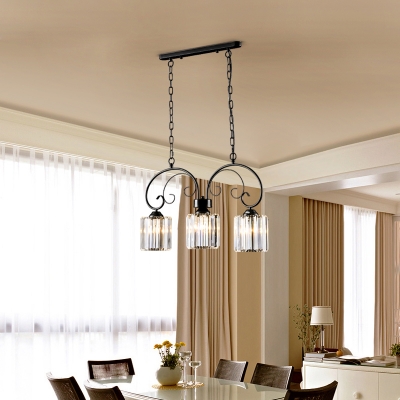 Black Crystal Hanging Light Fixture Modern Iron 3 Light Island Lights over Kitchen Island