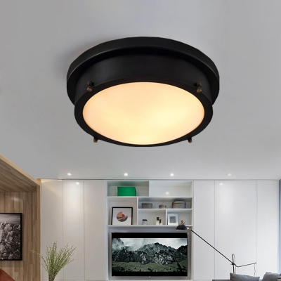 Black Round Flush Mount Modern Metal Glass Flush Mount Ceiling Light for Bedroom Living Room