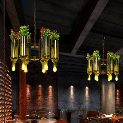 Bottle Hanging Chandelier Contemporary Glass and Metal 6 Light Hanging Plant Pendant for Restaurant