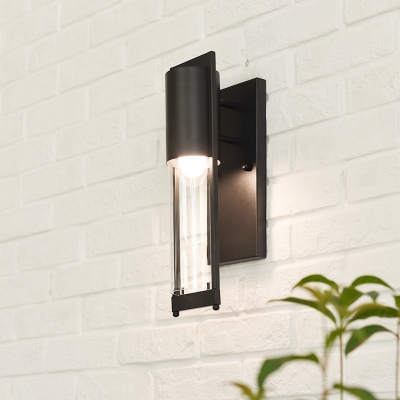 Contemporary Cylinder Wall Sconces Iron and Glass 1-Light Wall Light Fixture for Balcony