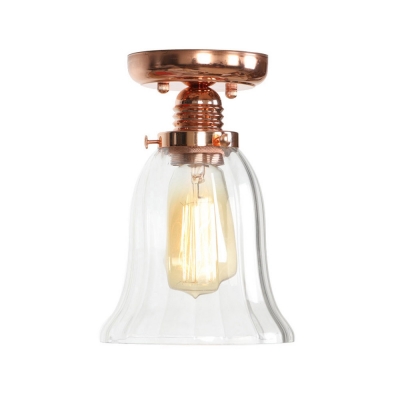 Copper Semi Flush Mount Light Aged Metal 1 Head Semi-Flush Mount with Glass Shade for Bedroom