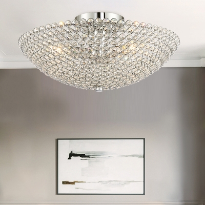 Crystal Bowl Semi Flush Light Modern Metal 3 Head Semi Flush Ceiling Lights for Living Room
