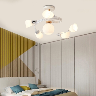 Curve Bedroom Semi Flush Ceiling Light Metal 4/6 Light Modern Flush mount Light in Multicoloured