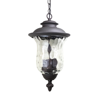 Dark Gray Lantern Pendant Light 3 Heads Antique Style Dimple Glass Chandelier for Outdoor