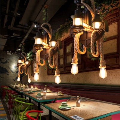 Mediterranean Anchor Island Lamps Rope Metal 2-Light Hanging Island Lights for Restaurant Coffee Shop