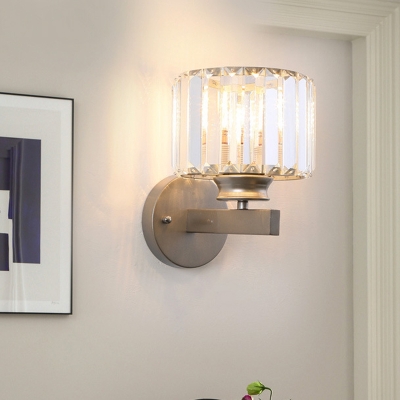 Metal Gray Wall Sconce Light Modern Crystal Fringe 1 Head Wall Lamp Sconce for Bedroom Bedside