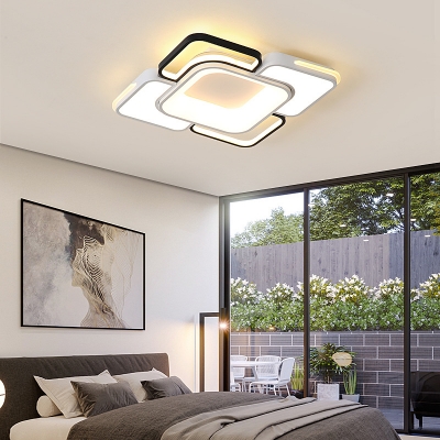Metallic Block Ceiling Flush Light with Acrylic Diffuser Modernism Led Flush Lighting