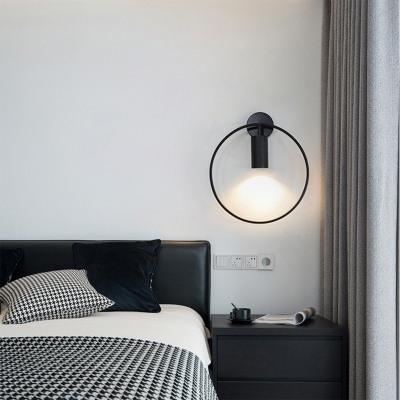 Minimalist Round Wall Lighting Iron 1 Light Down Lighting Wall Sconce Fixture Light for Bedside
