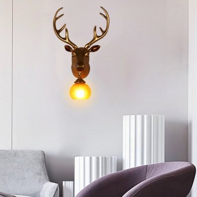 Modern Dome Sconce Lighting with Gold Deer Single Light Resin Wall Mount Light for Living Room