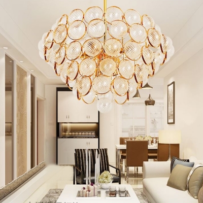 Modern Round Hanging Pendant Light with Glass Ball Multi Light Gold Chandelier Lamp for Living Room