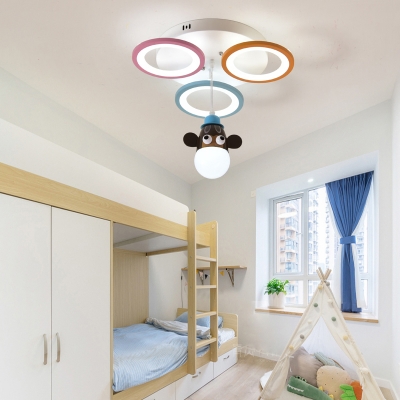 Novelty Animal Ceiling Light Fixtures Acrylic and Iron 4 Light Semi Flush Pendant Light for Kids Room