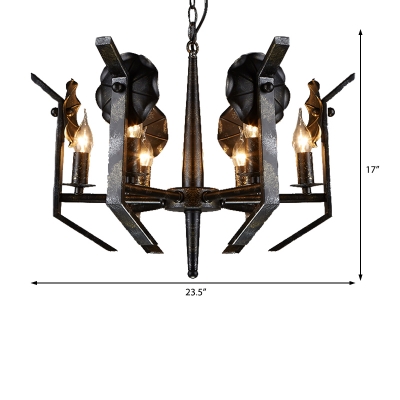 Novelty Candle Chandelier Light Fixture Retro Metal 6 Heads Chandelier in Black Antique Brass for Indoor