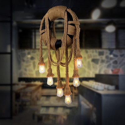 Open Bulb Pendant Ceiling Lights Village Rope 1 Light Novelty Hanging Lamps for Kitchen Table