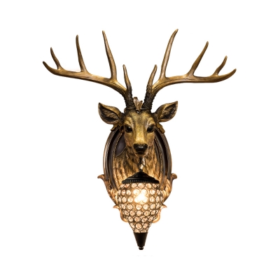 Realistic Deer Head Wall Mounted Light with Teardrop Shade 1 Light Rustic Wall Lighting