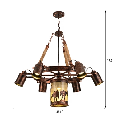 Wagon Wheel Pendant Chandelier Rustic Rope and Iron Hanging Light Fixtures for Dining Room