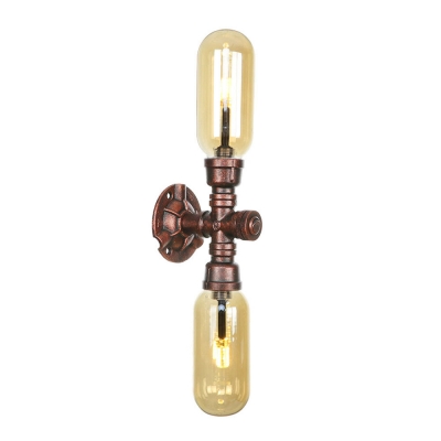 2 Light Wall Mounted Lamps Steampunk Iron and Amber Glass Sconce Wall Lights for Bedside