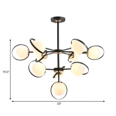 2 Tiers Globe Chandelier Light Modern Opal Glass Ceiling Light with Hanging Rod