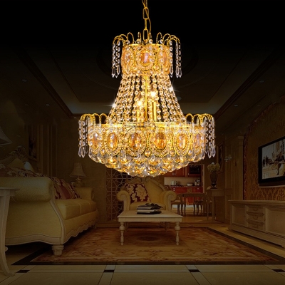 8 Lights Candle Pendant Ceiling Lights Traditional Crystal Bead Pendant Light Fixtures in Gold