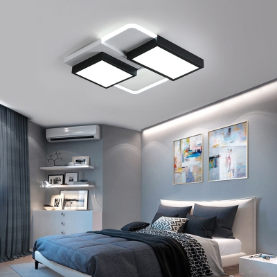 Acrylic Rectangle/Square Ceiling Light Living Room Contemporary Metal Flush Mount in Black
