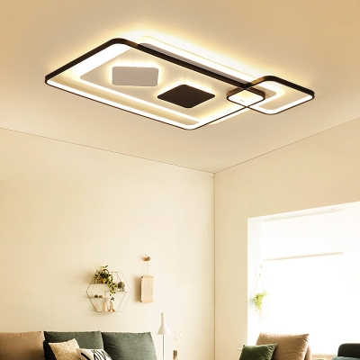 Black and White Geometric Flush Light LED Modern Metal Ceiling Light Fixture for Living Room