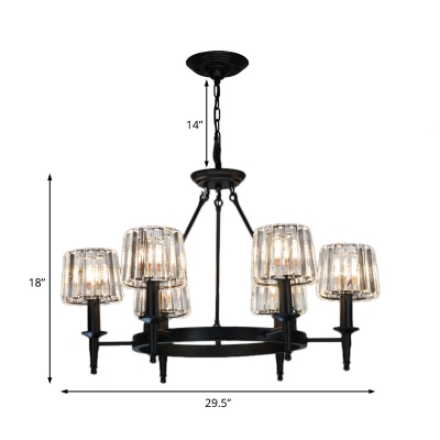 Black Shaded Chandelier Contemporary Iron and Crystal 6/8 Heads Ceiling Chandelier for Living Room