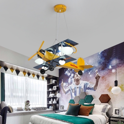 Cartoon Airplane Pendant Light Glass and Metal Ceiling Light Fixture for Children Bedroom