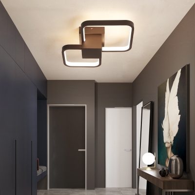 Coffee Brown Square Ceiling Light Integrated Led Modern Flush Mount Lighting for Corridor