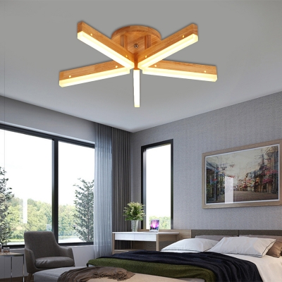 Contemporary Linear Semi Flush 5/8 Light Wood Ceiling Light in White/Warm Light for Bedroom