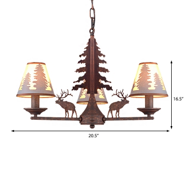 Creative Deer and Tree Ceiling Chandelier Pendant Contemporary Iron and Fabric Shaded Ceiling Chandelier for Restaurant