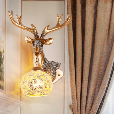 Global Crackled Glass Wall Lighting with Golden Deer Loft Rustic 1 Light Sconce Light