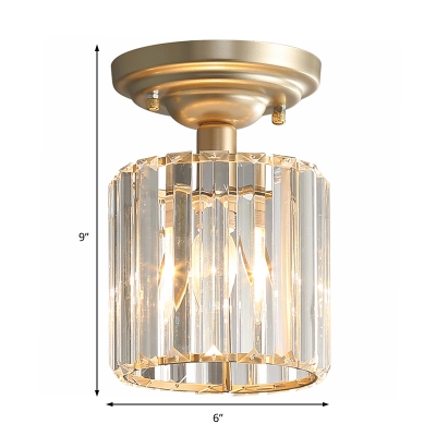 Gold Crystal Cylinder Semi Flush for Corridor, Modern Metal 1 Light Semi Flush Ceiling Lights