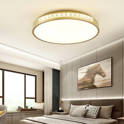 Golden Round Flush Mount Ceiling Light Modernism Integrated Led Flush Light with Clear Crystal