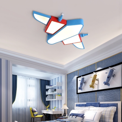 LED Airplane Flush Mount Light Modern Acrylic Kids Room Ceiling Light in Blue and Red