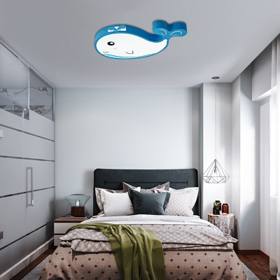 Lovely Whale Flushmount Light Metal Led Cartoon Flush Ceiling Light with Frosted Diffuser