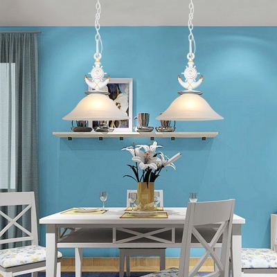 Mediterranean Bell Pendant Lighting Glass and Iron 1 Head Chain Hung Pendant over Kitchen Island