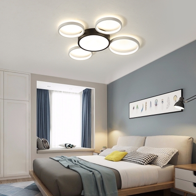 Metal Multi-Ring Led Ceiling Light Modern Black and White Flush Light for Living Room