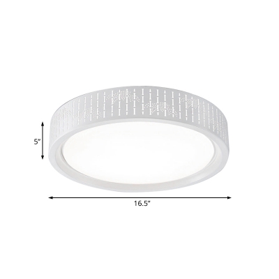 Metallic Hollow Drum Flush Mount Lighting Modern Simple LED Ceiling Flush in White