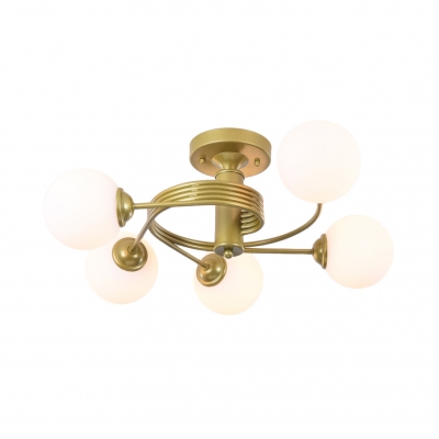 Modern Global Shade Semi-Flush Ceiling Light 3/5 Light Metal Flush Mount Light in Gold for Living Room