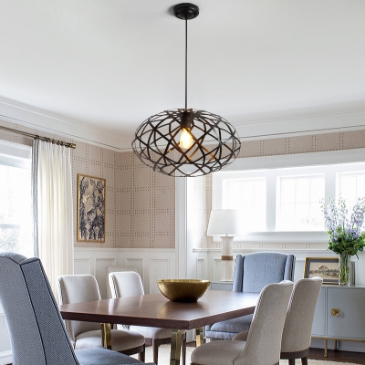 

Modern Industrial Oval Pendant Lighting Iron 1 Bulb Hanging Edison Lights in Black for Dining Room, HL559248