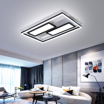 Modern Simple Rectangle Flush Lighting Acrylic Integrated Led Black Ceiling Mounted Light