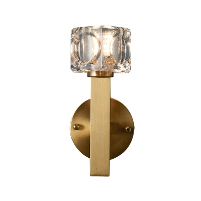 Modern Square Wall Lamps Metal and Crystal 1/2 Light Wall Sconce Fixture in Brass for Living Room