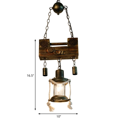 Olde Brass Pendant Lights Nautical Metal Single Light Lantern Lighting Fixture with Rope for Bar