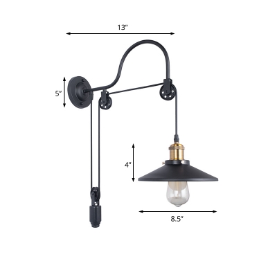 Pulley Wall Sconce Lamps Antiqued Iron 1 Light Arched Wall Sconce Lighting in Black for Restaurant Bar