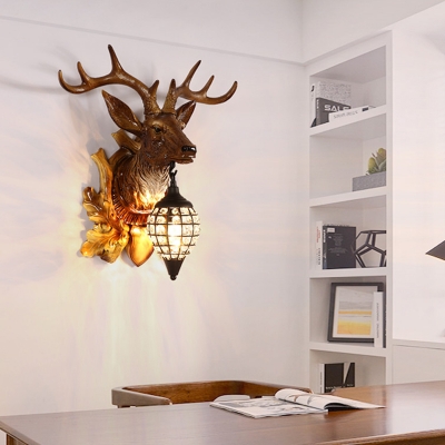 Resin Animal Wall Lighting with Deer Design Rustic 1 Light Indoor Wall Mount Light in Black