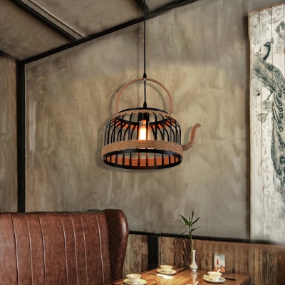 Rope Wrapped Jug Hanging Light Fixture Country Iron 1 Head Hanging Ceiling Light for Restaurant