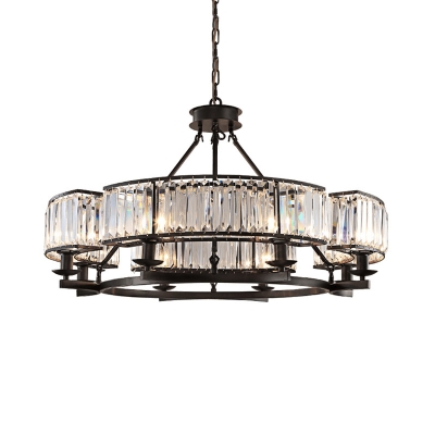 Round Ceiling Chandelier Contemporary Crystal and Iron 5/8 Light Hanging Chandelier in Black for Living Room