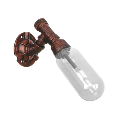 Rust Sconce Lighting Fixtures Antique Metal 1 Bulb Pipe Sconce Lights with Clear Glass Shade for Foyer