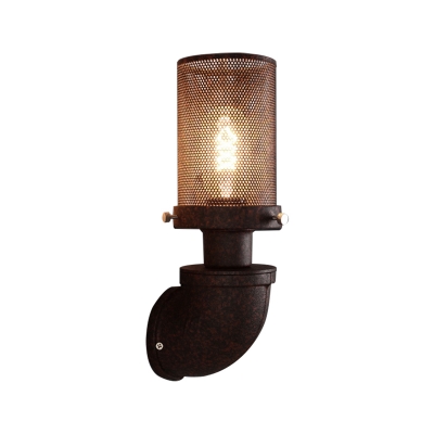Single Light Cylindrical Wall Mounted Light Antique Mesh Metal Cage Wall Sconce Light Fixture for Hallway