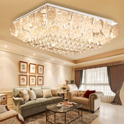 Sparkling Crystal Ceiling Lights Modern Flower Close to Ceiling Light in Chrome for Living Room